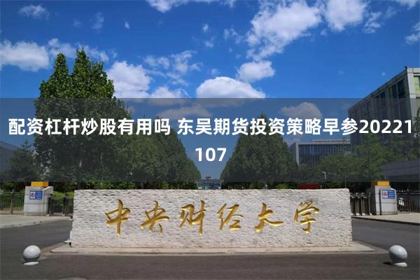 配资杠杆炒股有用吗 东吴期货投资策略早参20221107